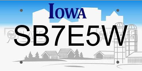 SB7E5W Iowa License Plate