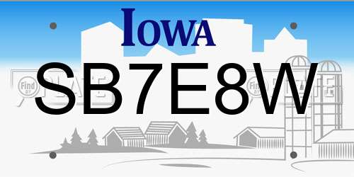 SB7E8W Iowa License Plate