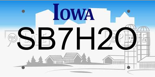 SB7H2O Iowa License Plate