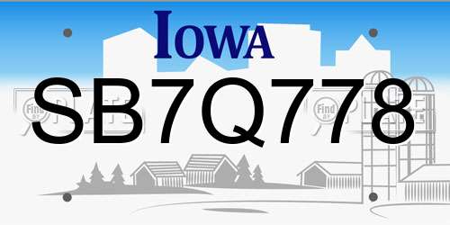 SB7Q778 Iowa License Plate