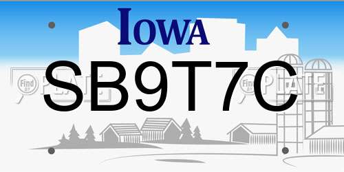 SB9T7C Iowa License Plate