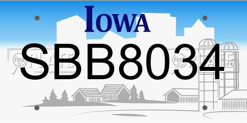 SBB8034 Iowa License Plate