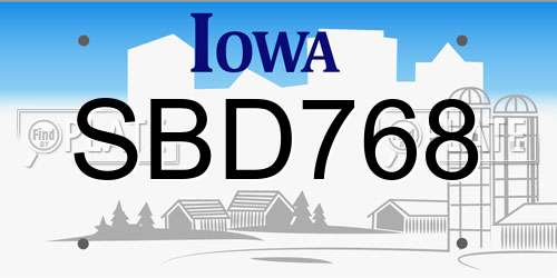 SBD768 Iowa License Plate