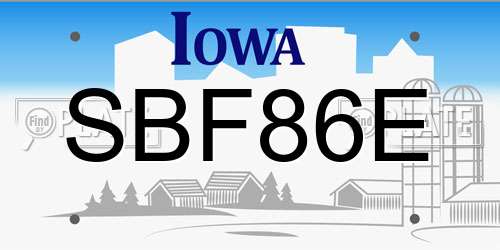 SBF86E Iowa License Plate