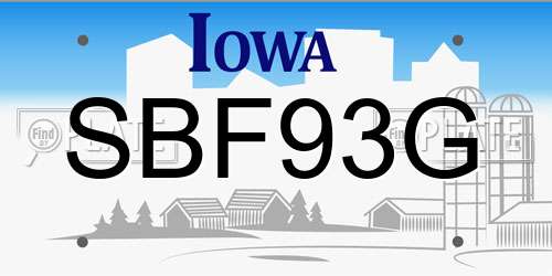 SBF93G Iowa License Plate
