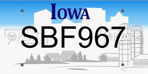 SBF967 Iowa License Plate