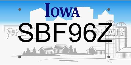 SBF96Z Iowa License Plate
