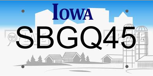 SBGQ45 Iowa License Plate