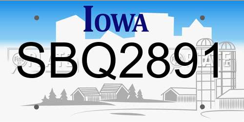 SBQ2891 Iowa License Plate