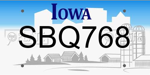 SBQ768 Iowa License Plate