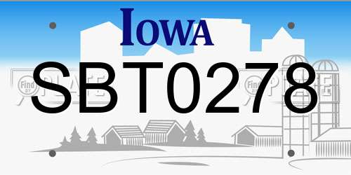 SBT0278 Iowa License Plate