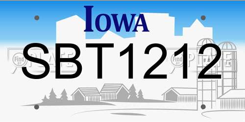 SBT1212 Iowa License Plate