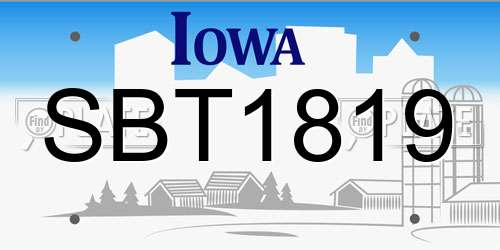 SBT1819 Iowa License Plate