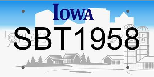 SBT1958 Iowa License Plate