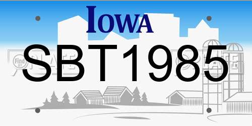 SBT1985 Iowa License Plate