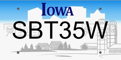 SBT35W Iowa License Plate