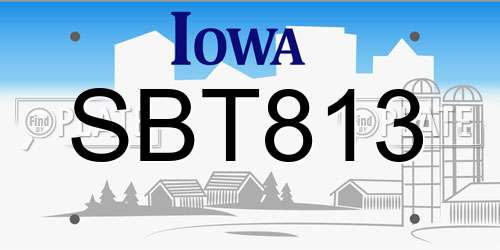SBT813 Iowa License Plate