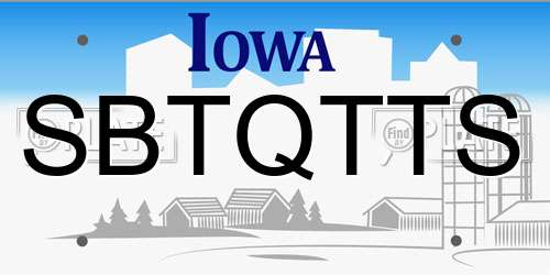 SBTQTTS Iowa License Plate