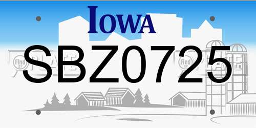 SBZ0725 Iowa License Plate