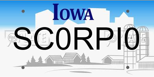 SC0RPI0 Iowa License Plate