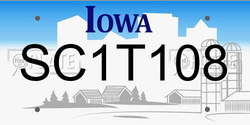 SC1T108 Iowa License Plate
