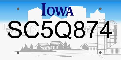 SC5Q874 Iowa License Plate