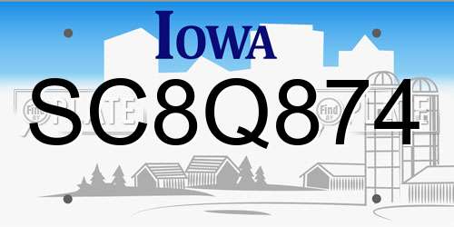 SC8Q874 Iowa License Plate