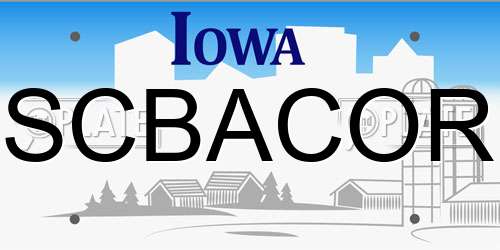 SCBACOR Iowa License Plate