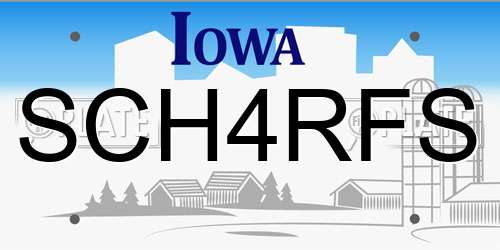 SCH4RFS Iowa License Plate