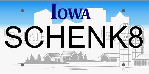 SCHENK8 Iowa License Plate