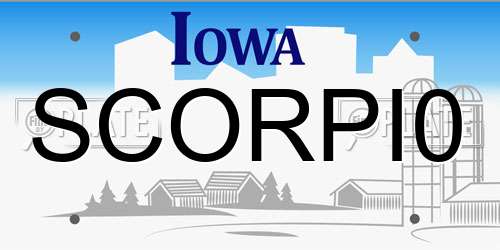 SCORPI0 Iowa License Plate