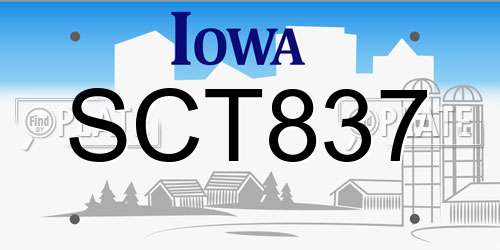 SCT837 Iowa License Plate