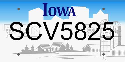 SCV5825 Iowa License Plate