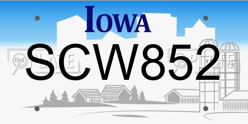 SCW852 Iowa License Plate