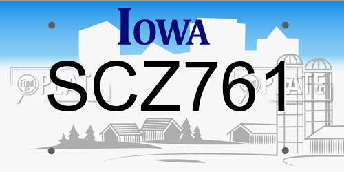 SCZ761 Iowa License Plate