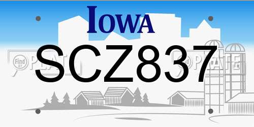 SCZ837 Iowa License Plate
