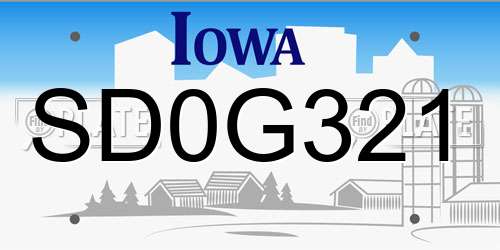 SD0G321 Iowa License Plate
