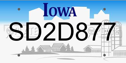 SD2D877 Iowa License Plate