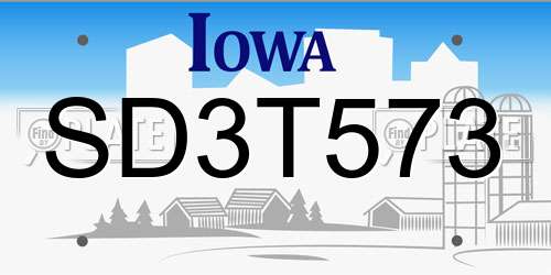 SD3T573 Iowa License Plate