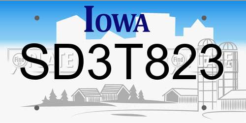 SD3T823 Iowa License Plate