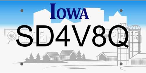 SD4V8Q Iowa License Plate