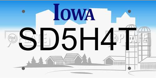 SD5H4T Iowa License Plate