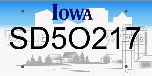 SD5O217 Iowa License Plate