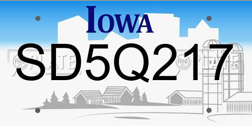 SD5Q217 Iowa License Plate