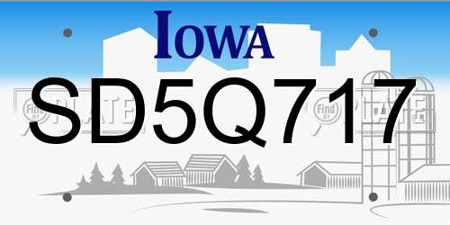 SD5Q717 Iowa License Plate
