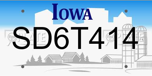 SD6T414 Iowa License Plate