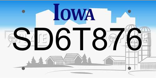 SD6T876 Iowa License Plate