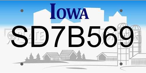 SD7B569 Iowa License Plate