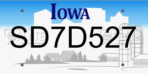 SD7D527 Iowa License Plate