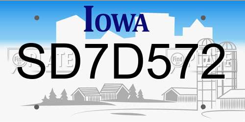 SD7D572 Iowa License Plate